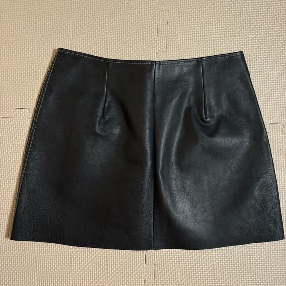 Free People Black Leather Lace Up Mini Skirt Size 8 Edgy Western Festival Rocker - Picture 2 of 9